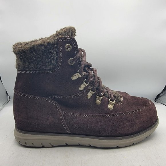LL Bean Mountain Lodge Womens 8.5 Brown Fleece Collar Insulated Boots Primaloft - Picture 7 of 13